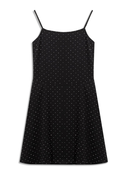 Vestido Crepe Strass Sleevless Preto