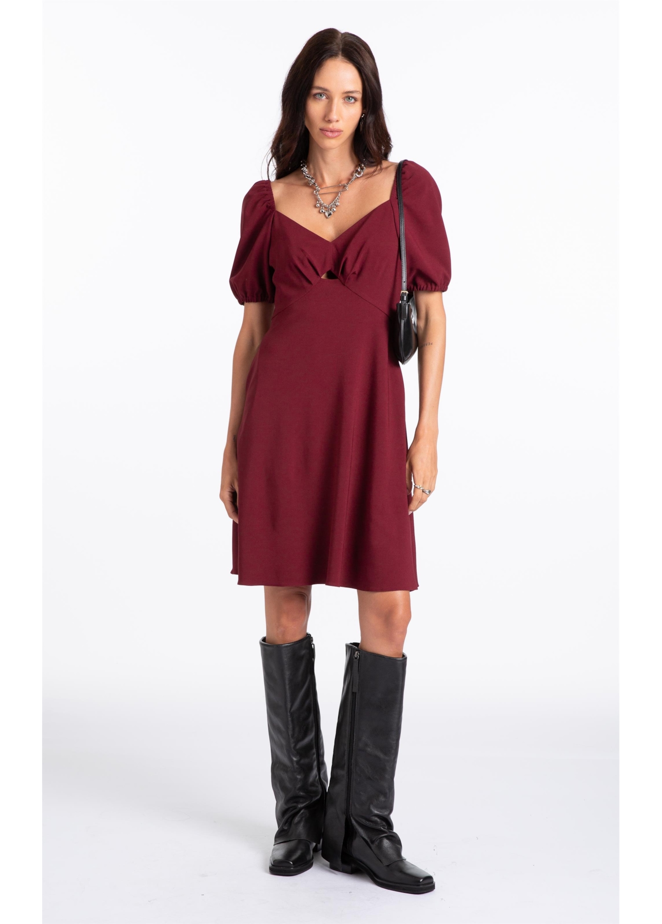 Vestido Crepe Way Puff Vinho