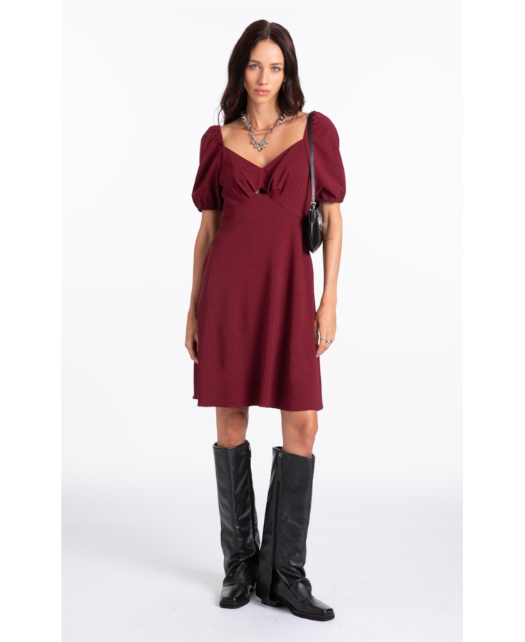 Vestido Crepe Way Puff Vinho