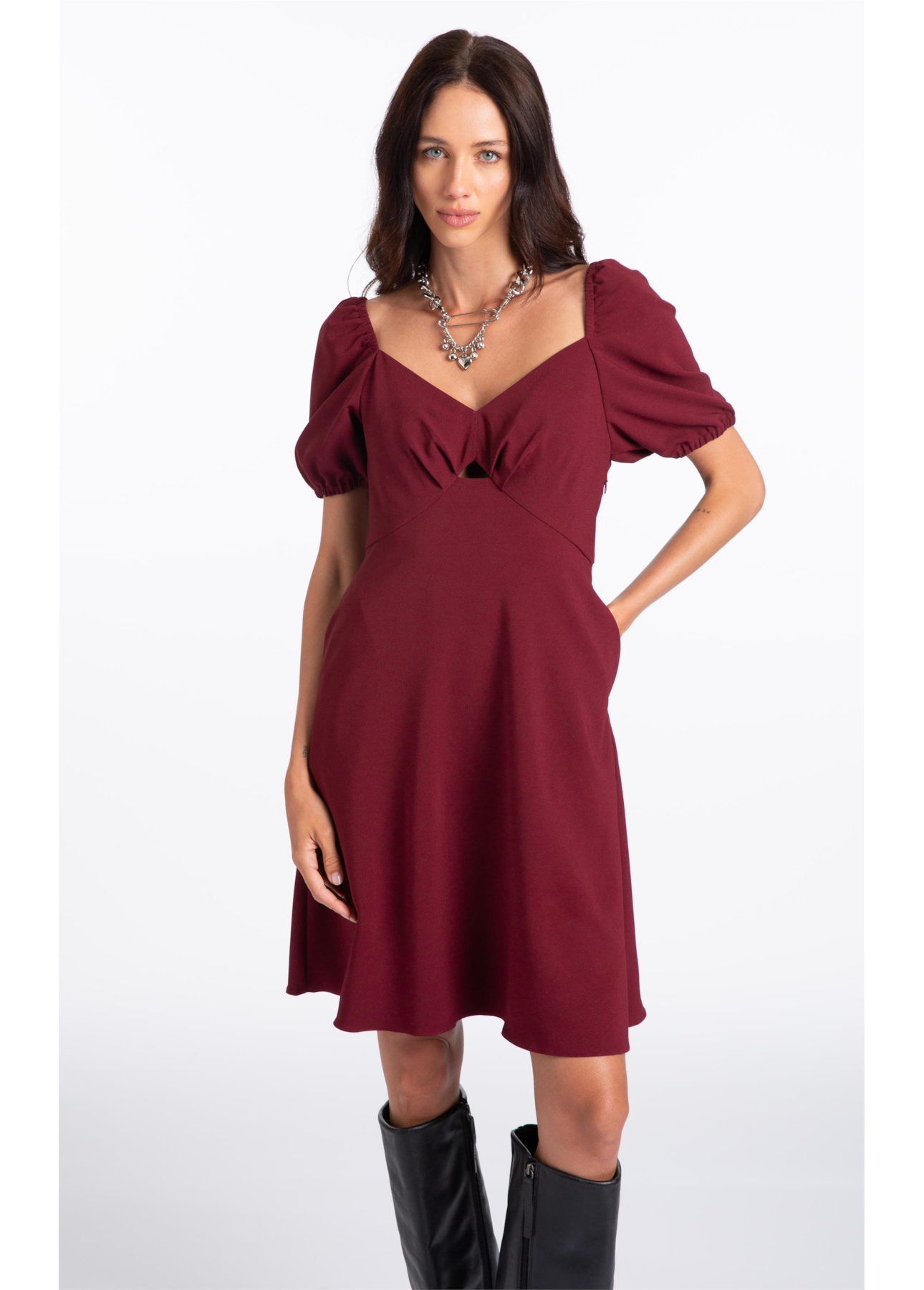 Vestido Crepe Way Puff Vinho
