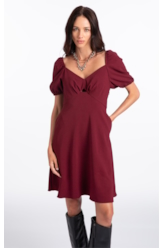 Vestido Crepe Way Puff Vinho