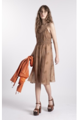 Vestido Crinkle Aira Strappy Midi Marrom
