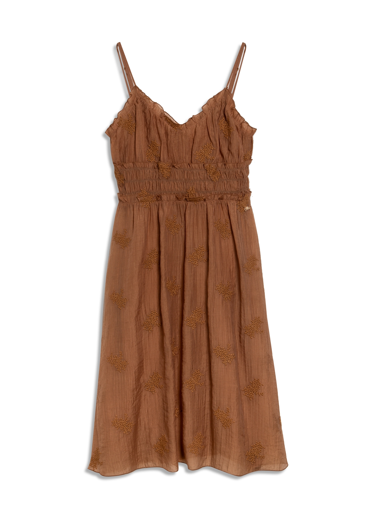 Vestido Crinkle Aira Strappy Midi Marrom