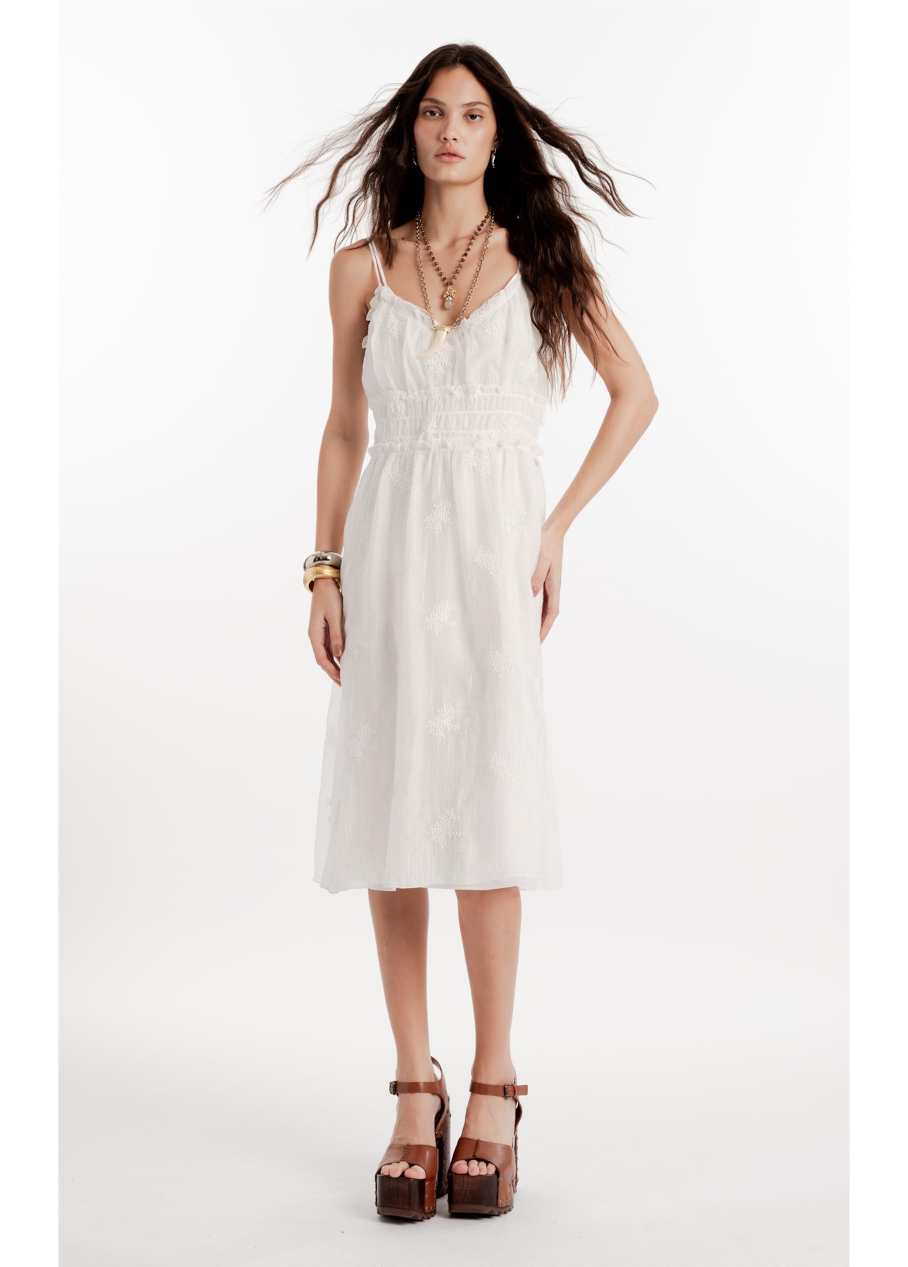 Vestido Crinkle Aira Strappy Midi Off White