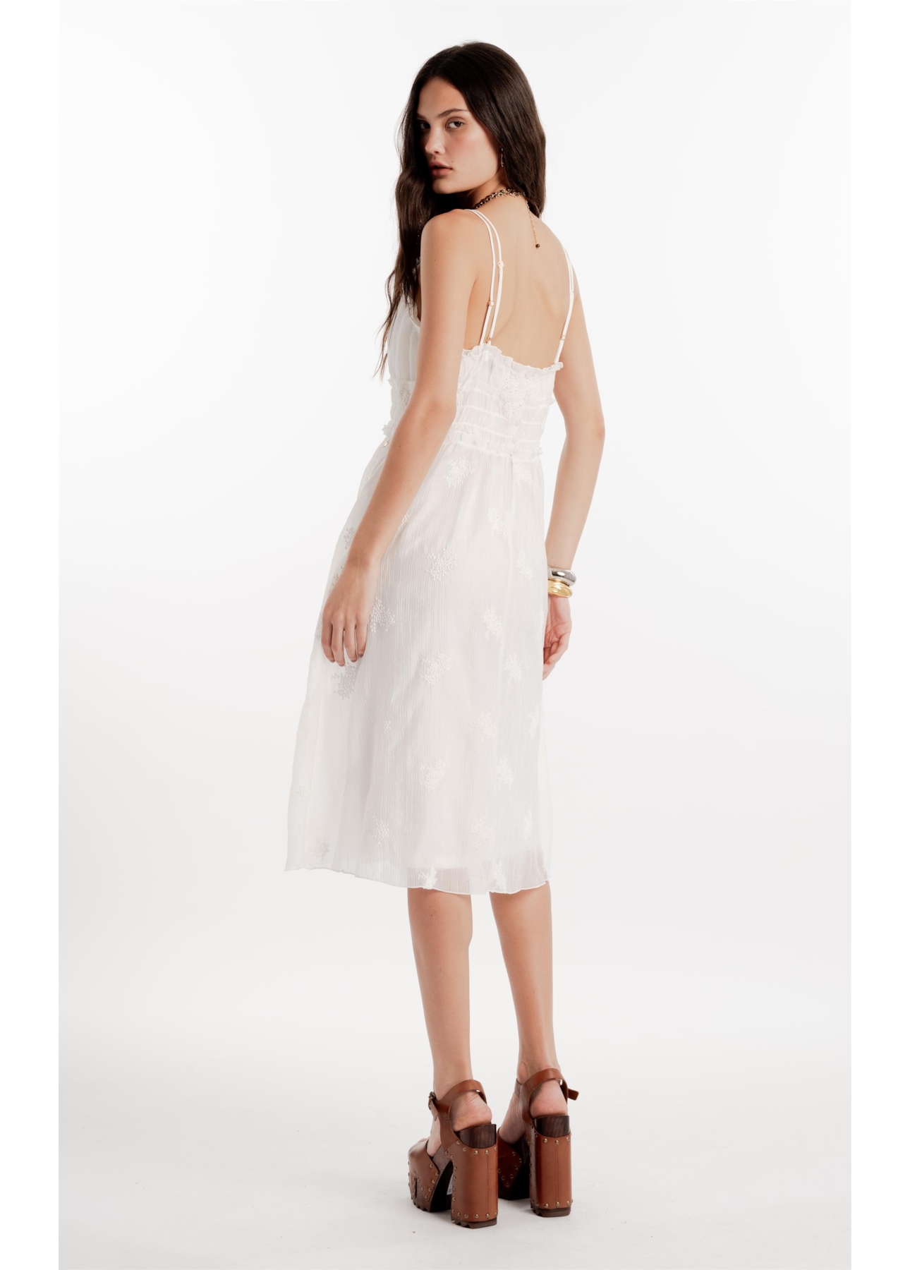 Vestido Crinkle Aira Strappy Midi Off White