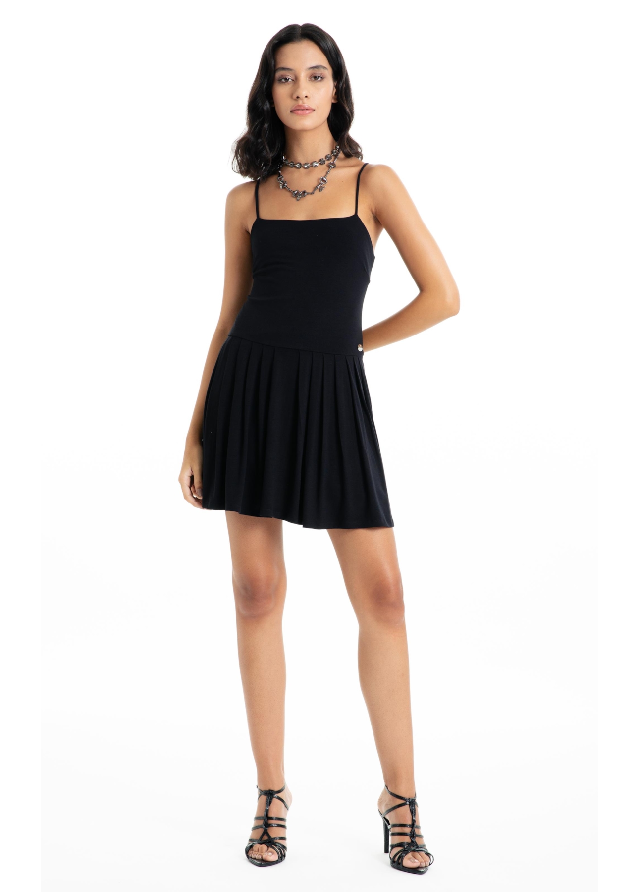 Vestido Ellus Crepe Desire Strapp Mini Preto