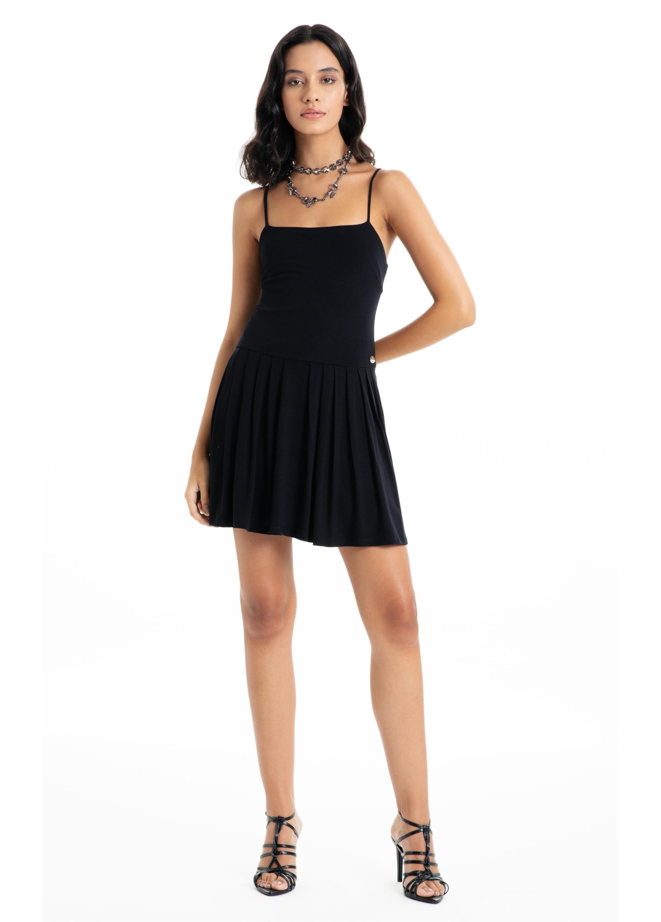 Vestido Ellus Crepe Desire Strapp Mini Preto