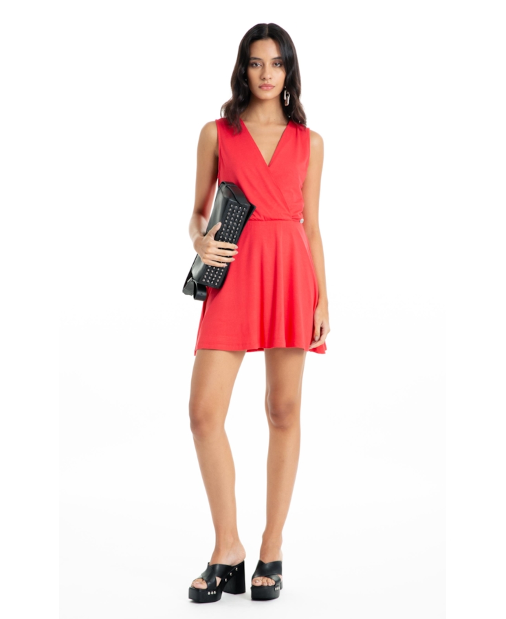 Vestido Ellus Crepe Desire Transpasse Curto Vermelho Vivo