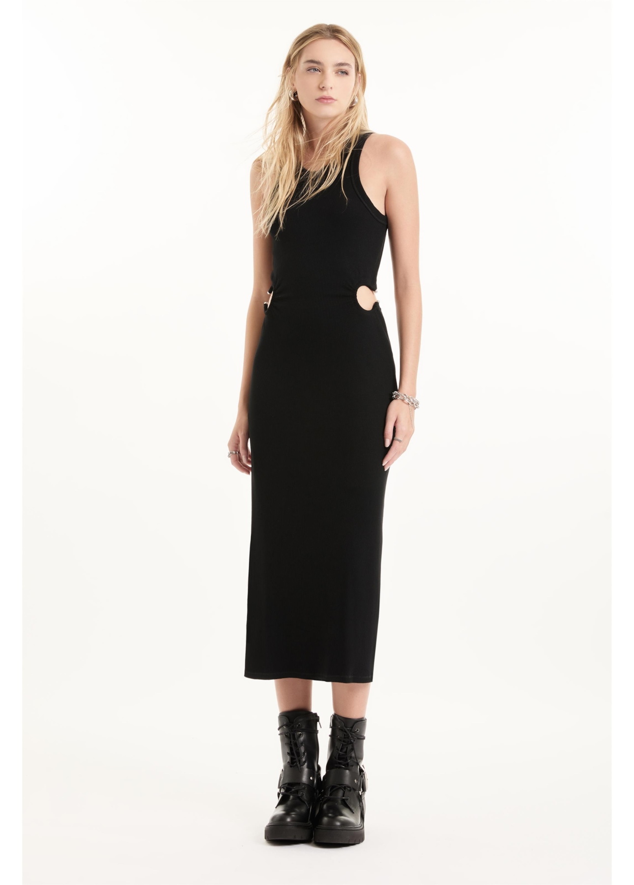 Vestido Ellus Piercing Ribbed Dress Preto