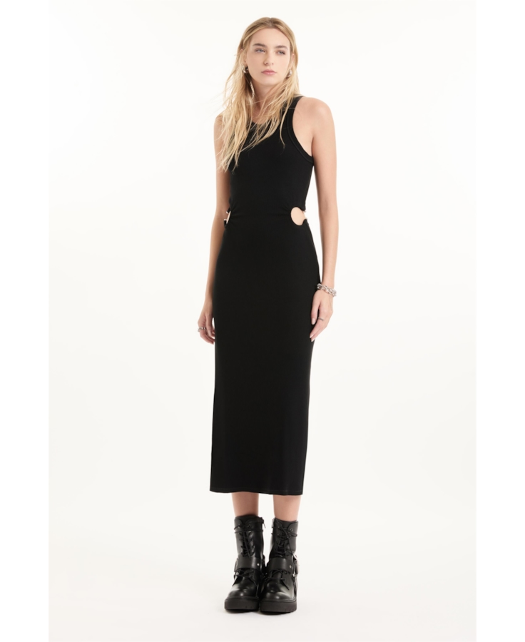 Vestido Ellus Piercing Ribbed Dress Preto