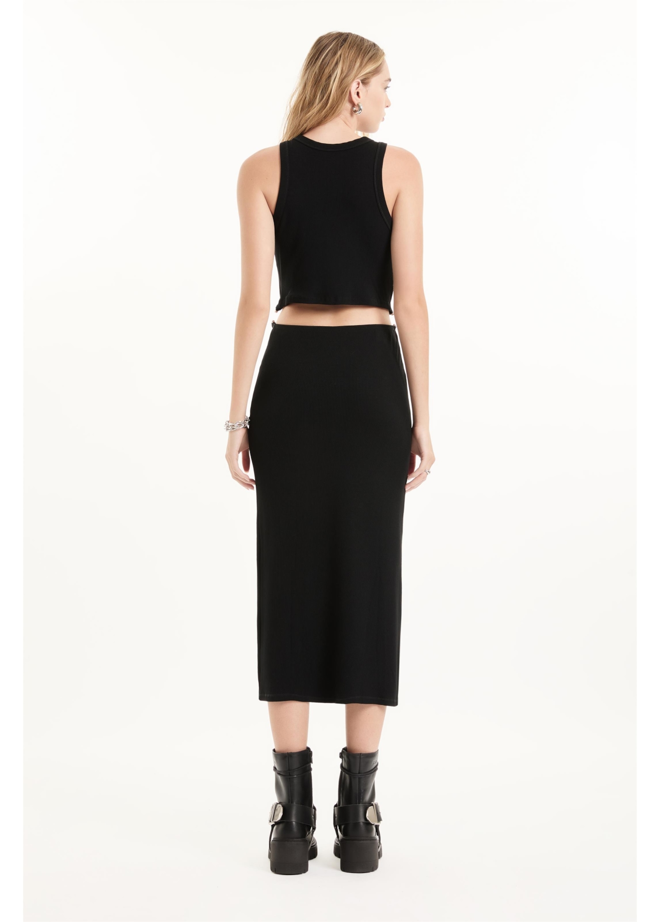 Vestido Ellus Piercing Ribbed Dress Preto