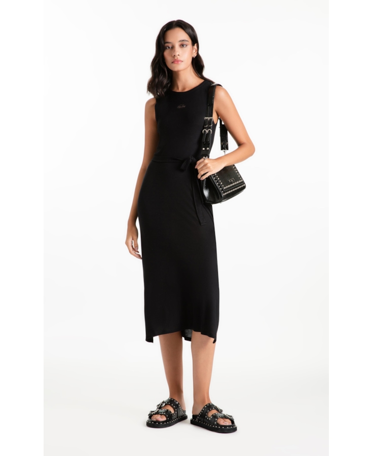 Vestido Ellus Rib Side Slit Preto