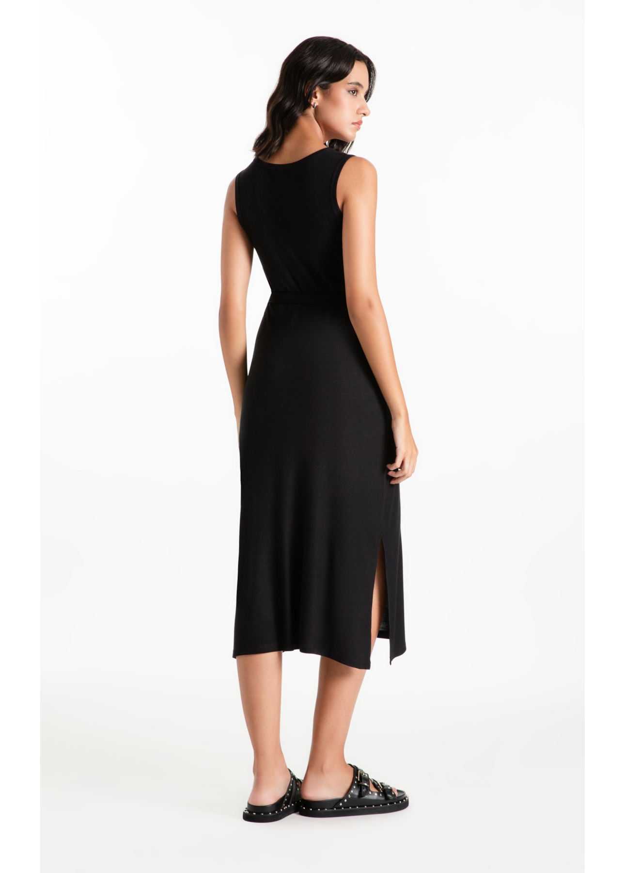 Vestido Ellus Rib Side Slit Preto