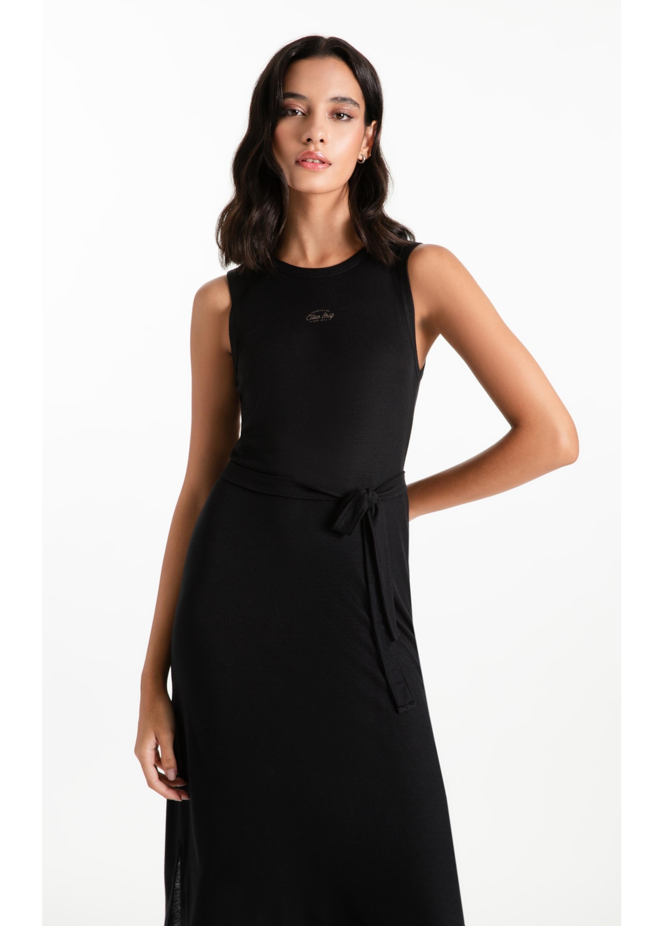 Vestido Ellus Rib Side Slit Preto
