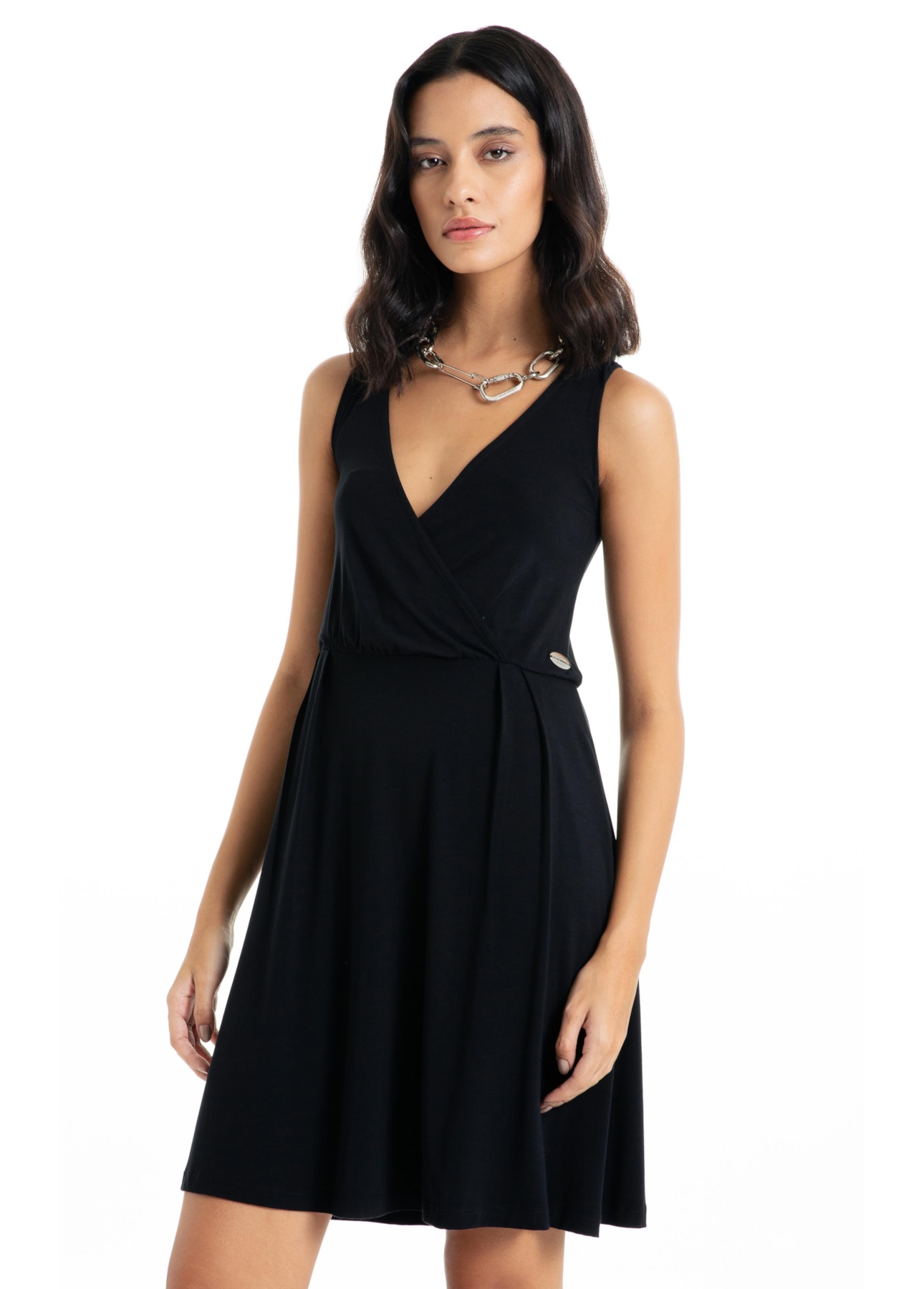 Vestido Ellus Viscolycra Transpasse Knee Preto
