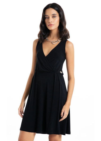 Vestido Ellus Viscolycra Transpasse Knee Preto