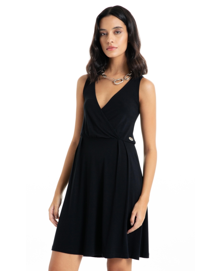 Vestido Ellus Viscolycra Transpasse Knee Preto