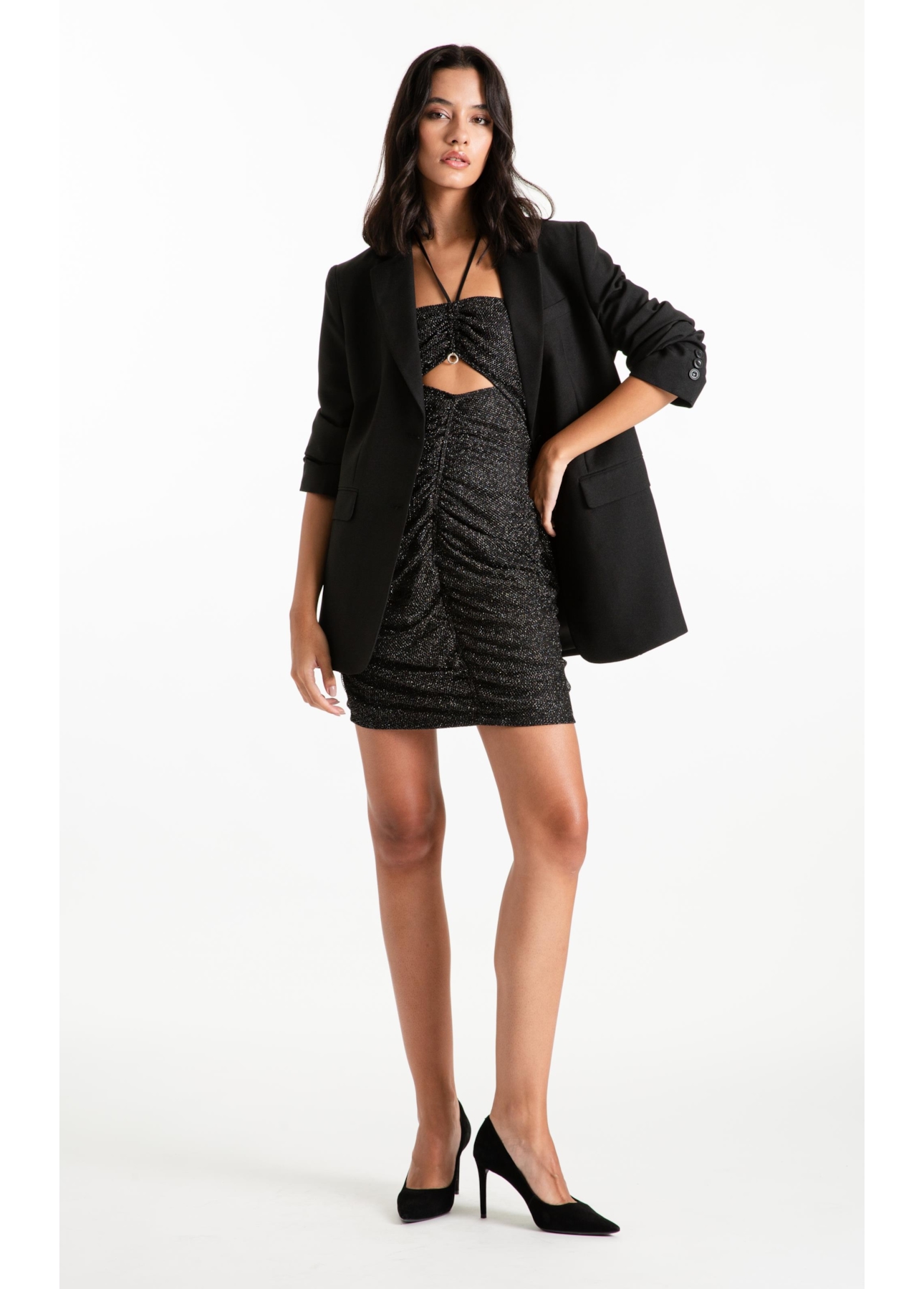 Vestido Fancy Net Lux Draped Preto