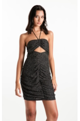 Vestido Fancy Net Lux Draped Preto