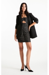 Vestido Fancy Net Lux Draped Preto