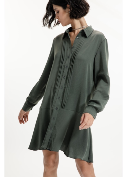 Vestido Fluid Breeze Pleats Verde Militar