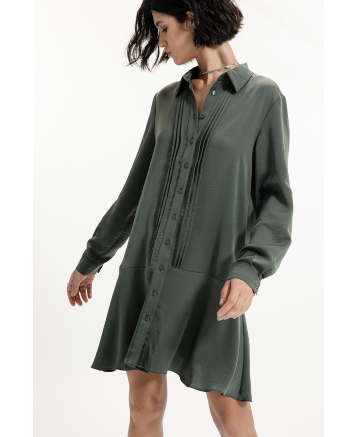 Vestido Fluid Breeze Pleats Verde Militar