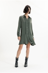 Vestido Fluid Breeze Pleats Verde Militar