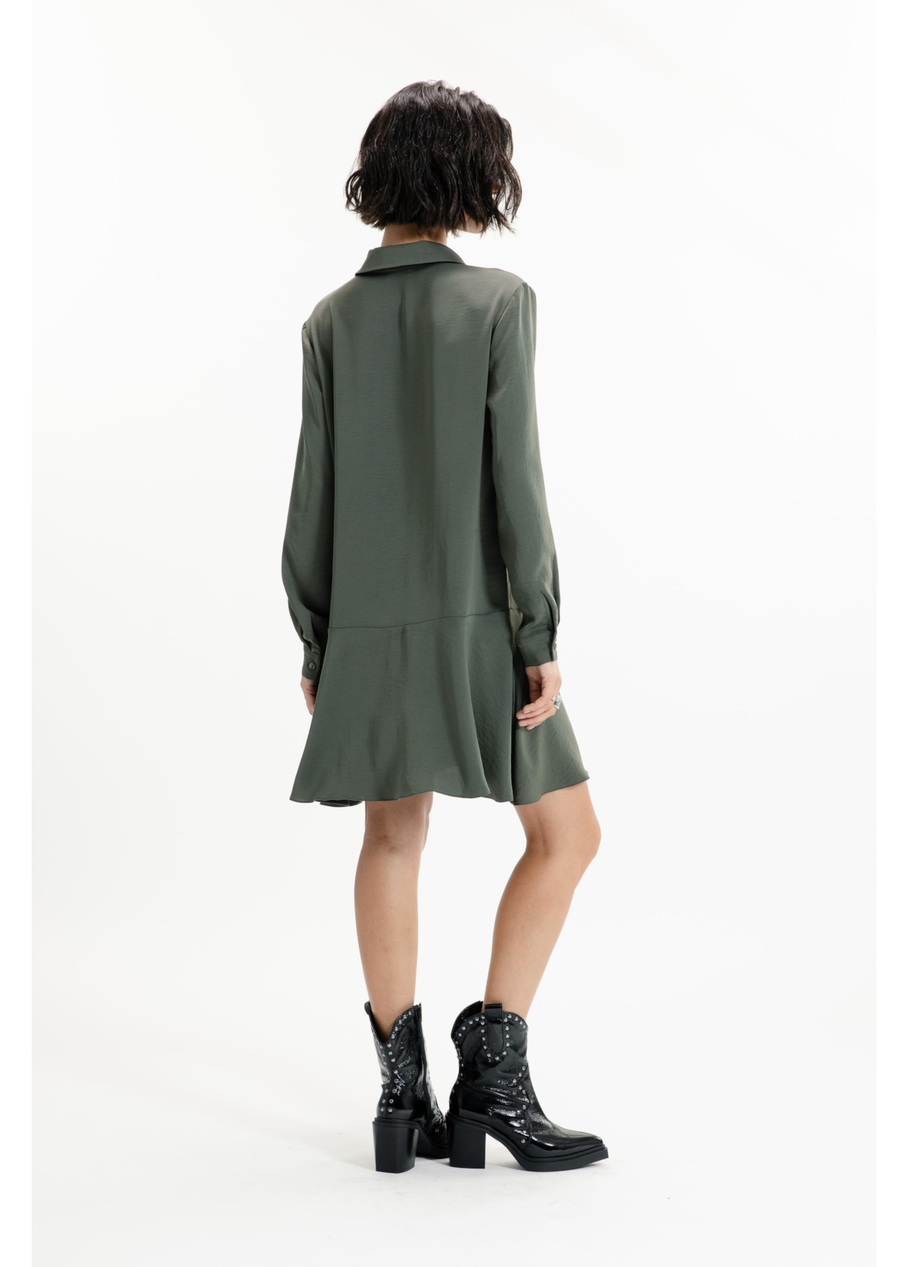 Vestido Fluid Breeze Pleats Verde Militar