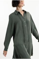 Vestido Fluid Breeze Pleats Verde Militar