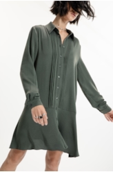Vestido Fluid Breeze Pleats Verde Militar