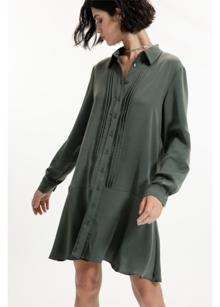 Vestido Fluid Breeze Pleats Verde Militar