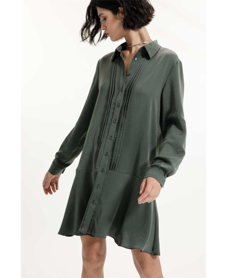 Vestido Fluid Breeze Pleats Verde Militar
