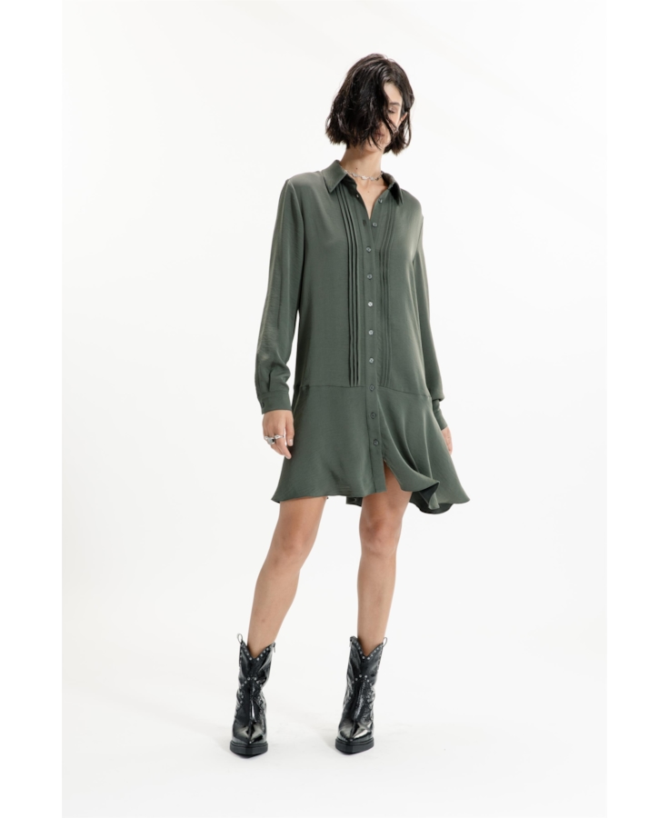 Vestido Fluid Breeze Pleats Verde Militar