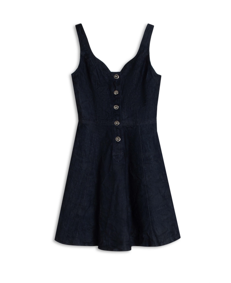 Vestido High Comfort Dark Indigo Botoe Lav. Amaciado+resina e Amassado