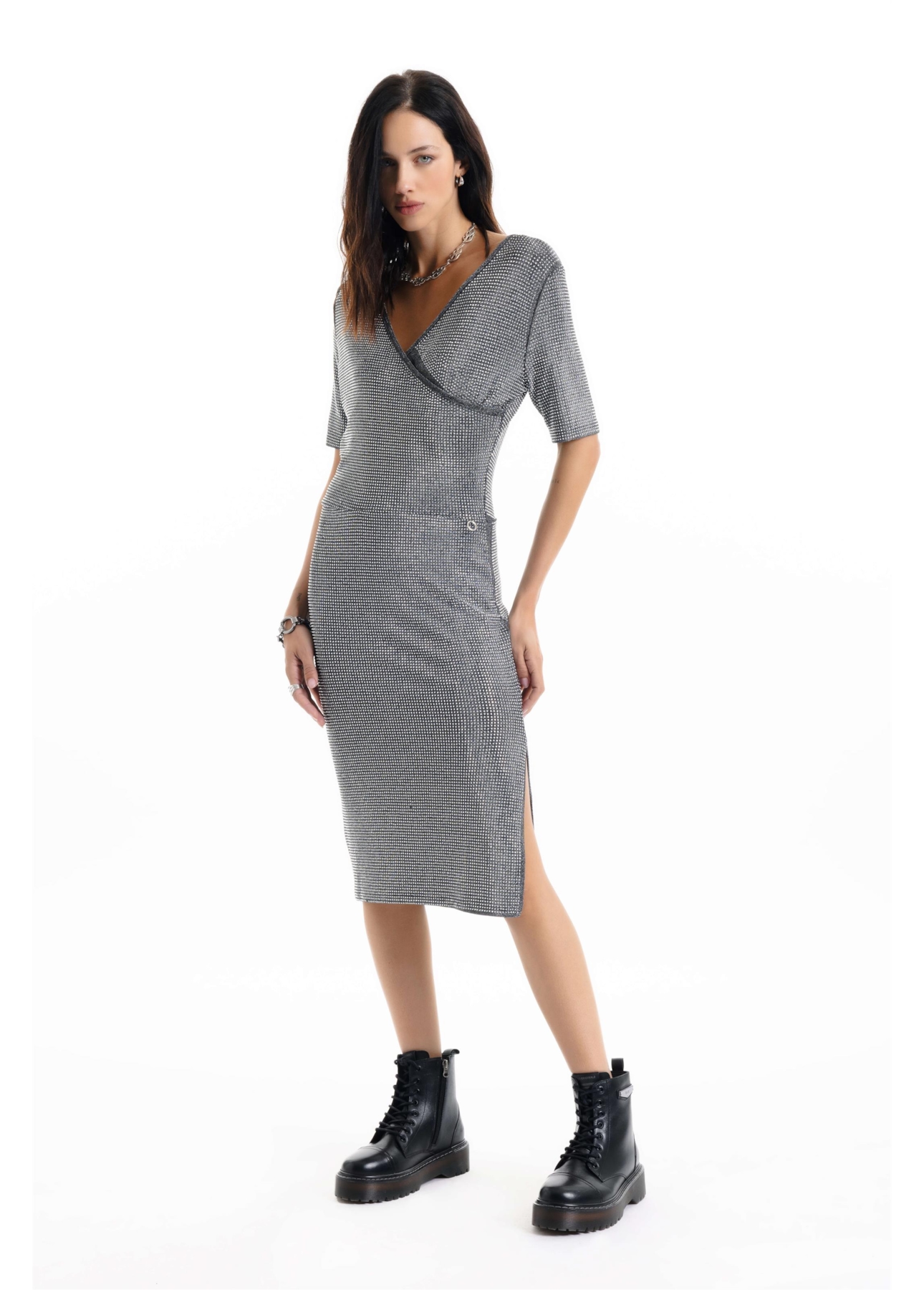 Vestido Hotfix Double Breasted Prata
