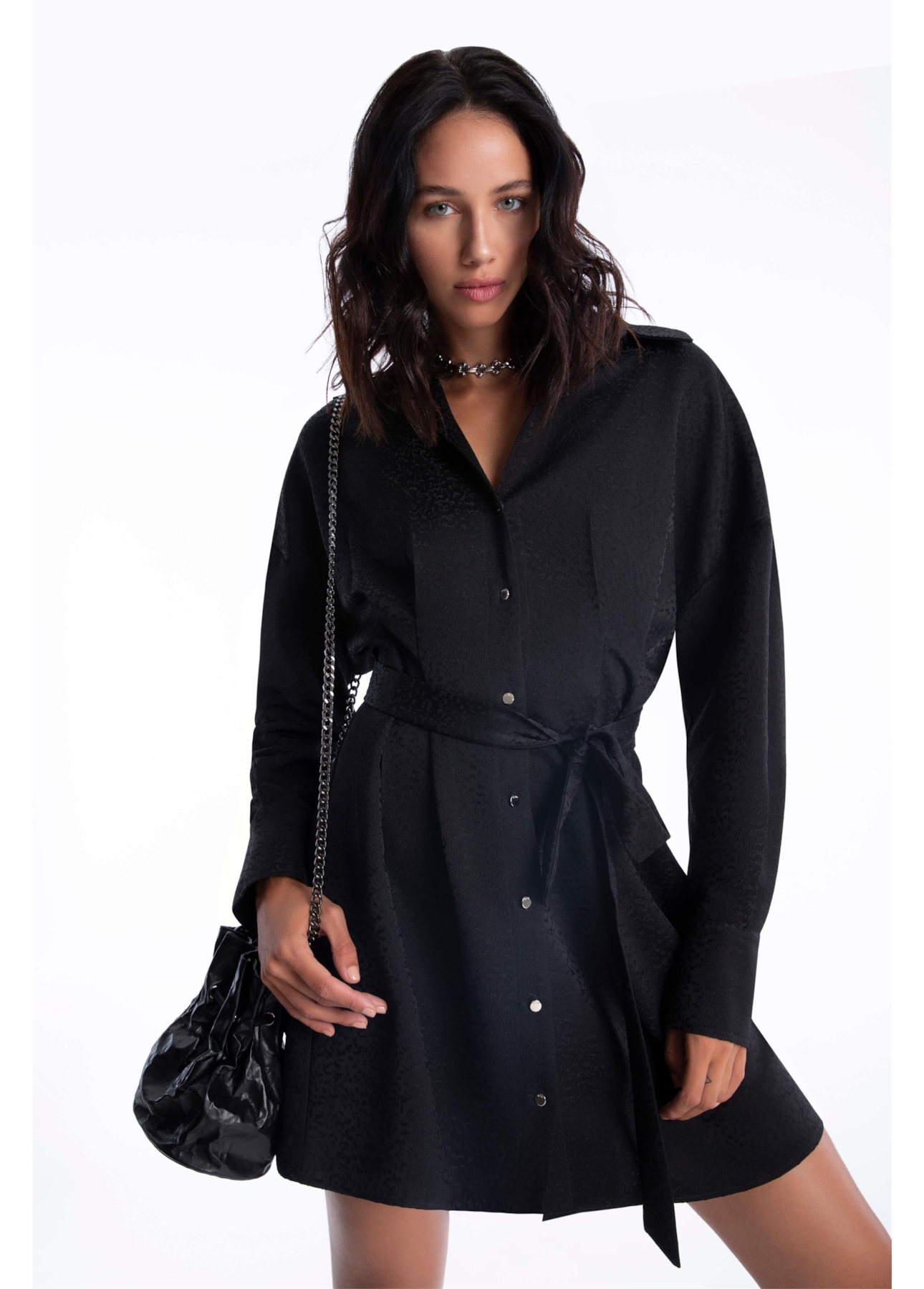 Vestido Jacquard Buttons Preto