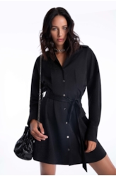 Vestido Jacquard Buttons Preto