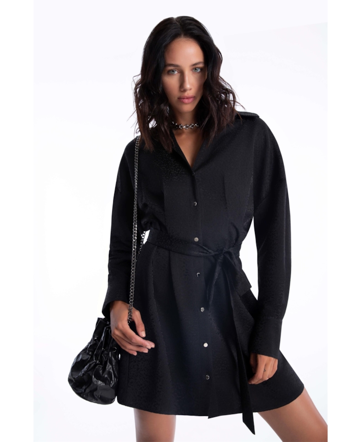 Vestido Jacquard Buttons Preto