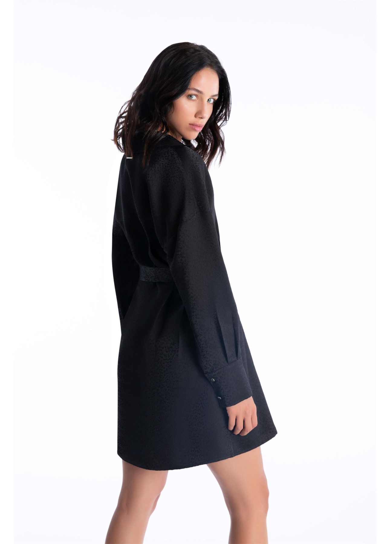 Vestido Jacquard Buttons Preto