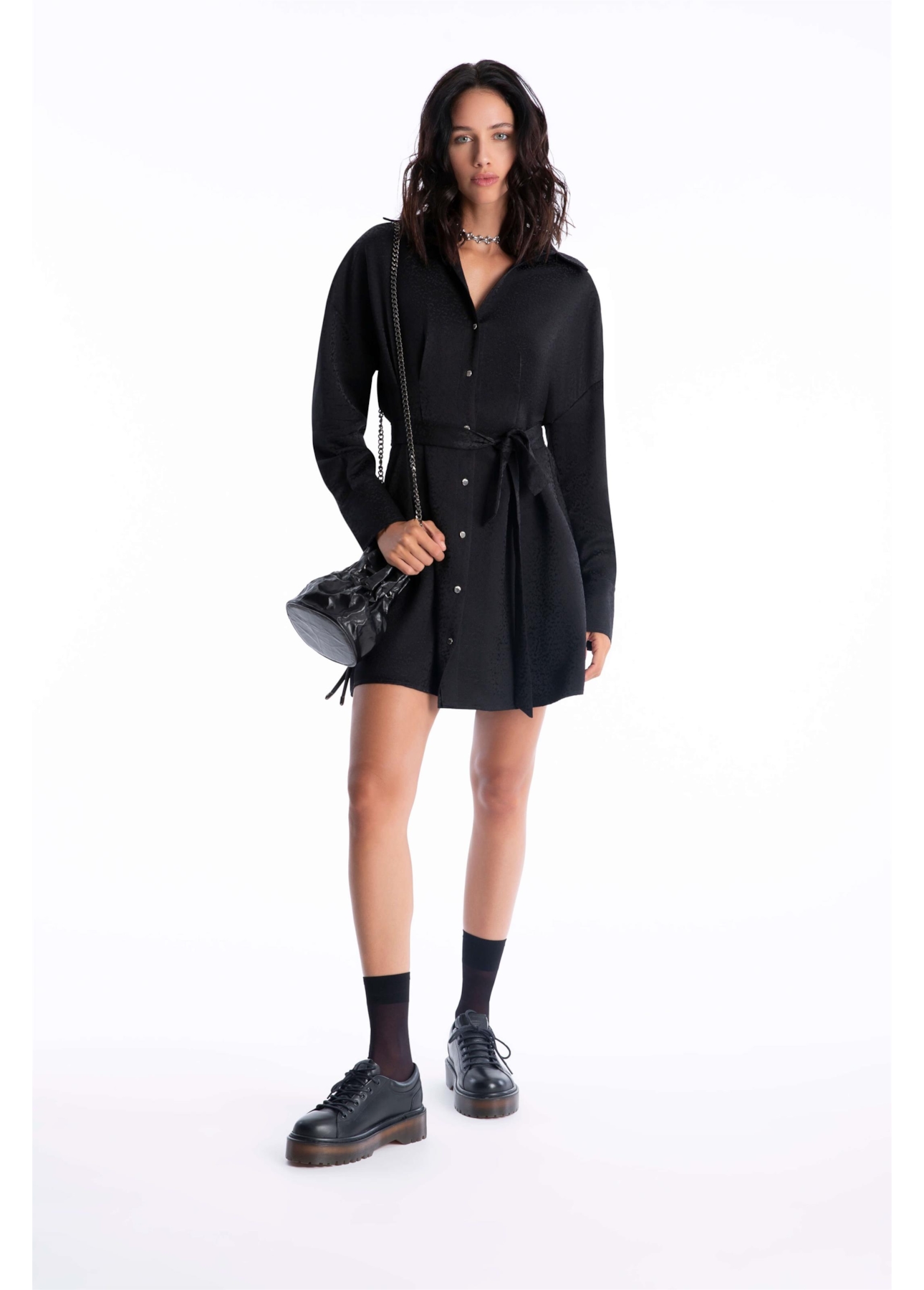 Vestido Jacquard Buttons Preto