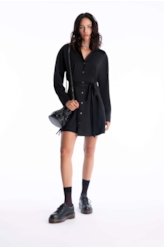 Vestido Jacquard Buttons Preto