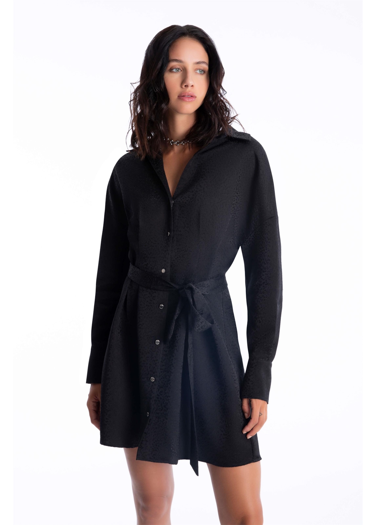 Vestido Jacquard Buttons Preto