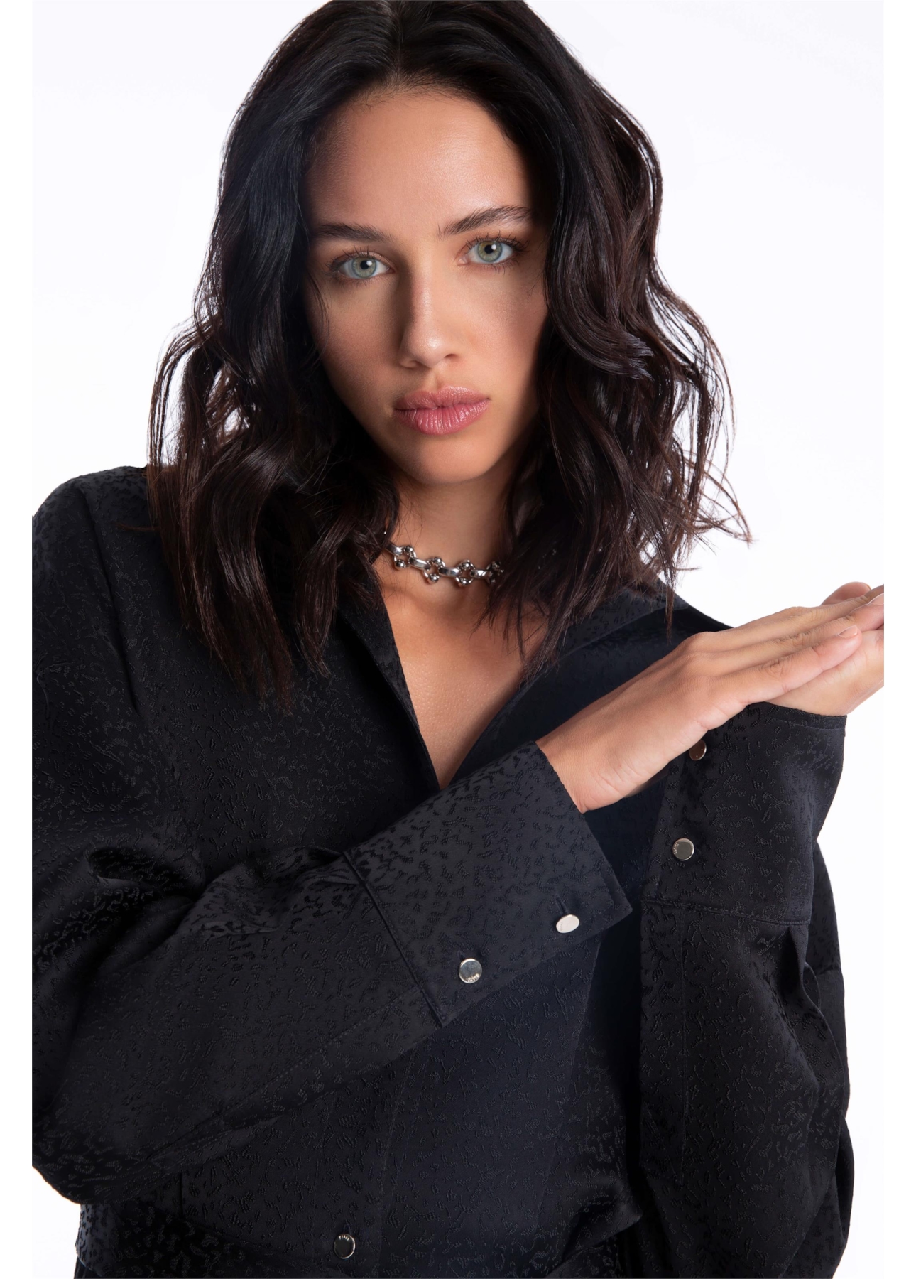 Vestido Jacquard Buttons Preto