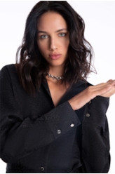 Vestido Jacquard Buttons Preto