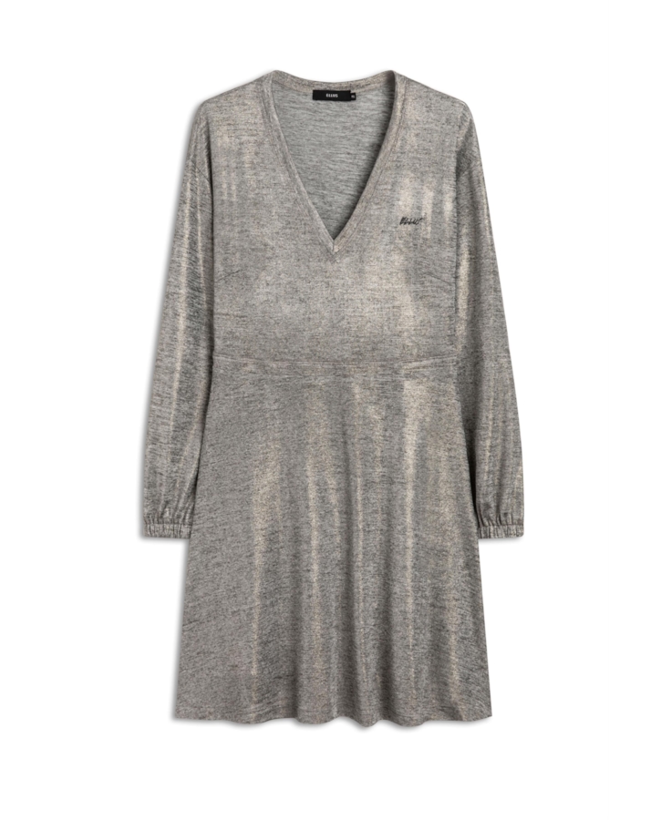 Vestido Jersey Foil Metalico Cinza Mescla
