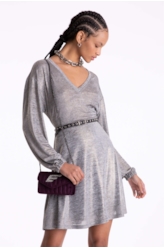 Vestido Jersey Foil Metalico Cinza Mescla