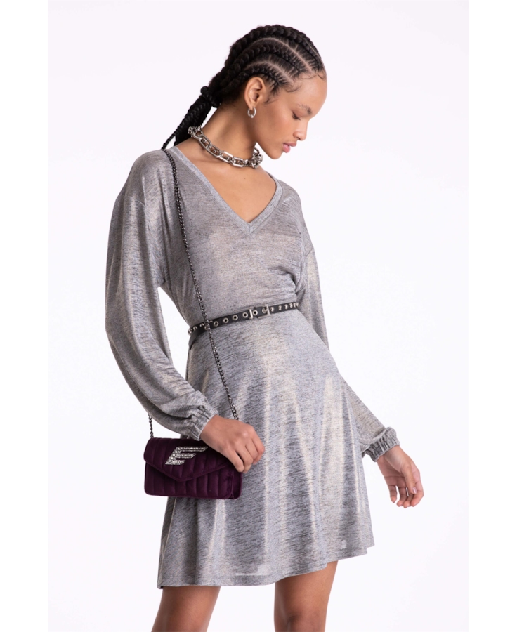 Vestido Jersey Foil Metalico Cinza Mescla