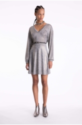 Vestido Jersey Foil Metalico Cinza Mescla