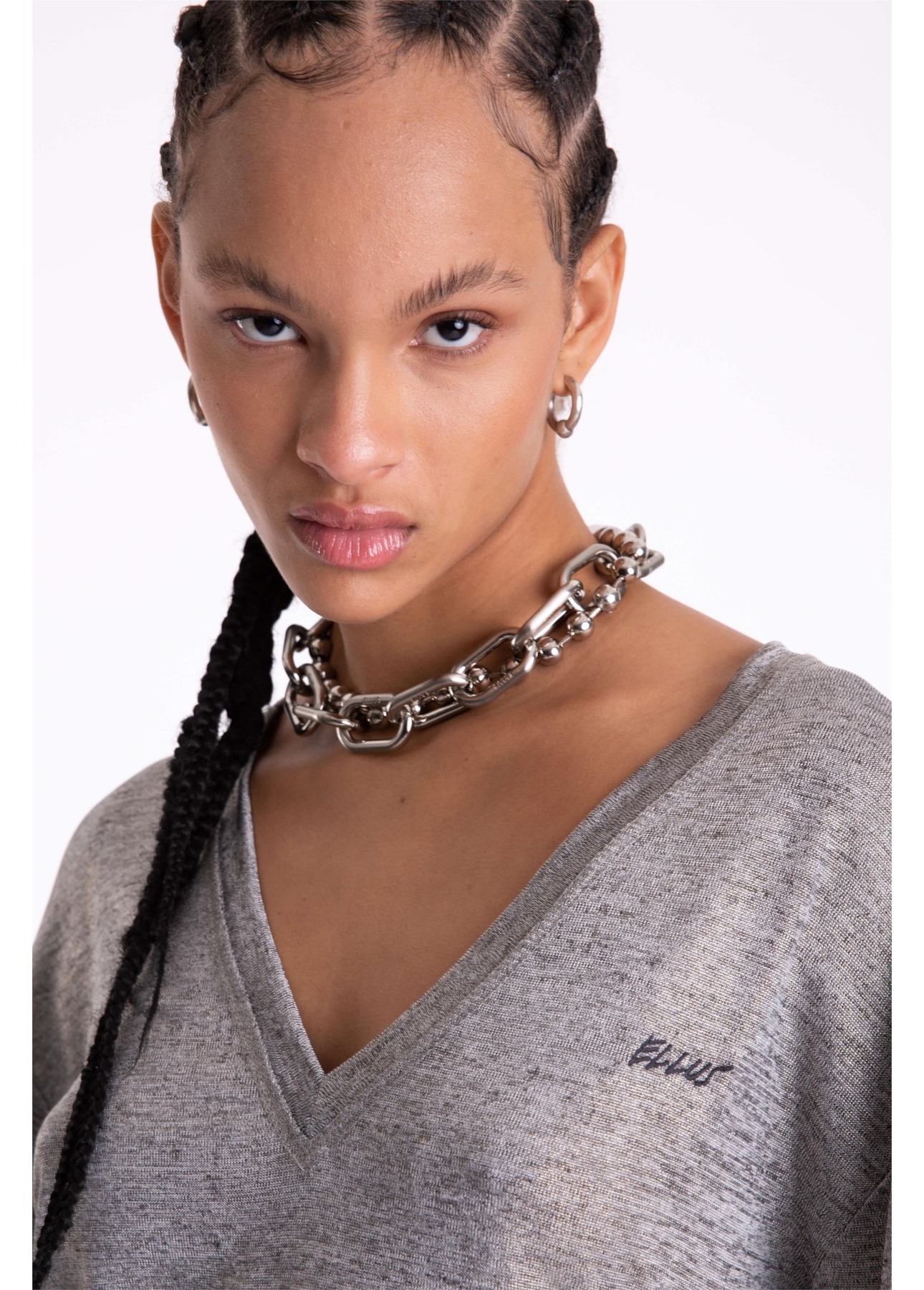 Vestido Jersey Foil Metalico Cinza Mescla