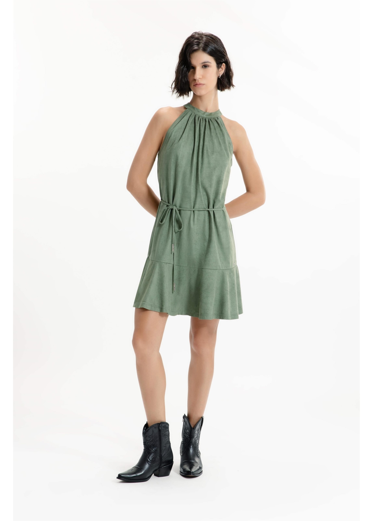 Vestido Jersey Leather Cava Americana Verde Oliva